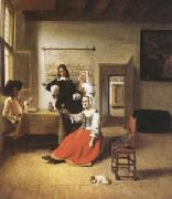 Pieter de Hooch A Woman Drinking with Two Gentlemen) (mk05) china oil painting reproduction